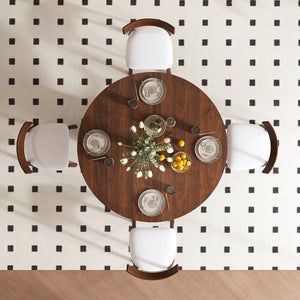 English Elm Retractable Rock Slab Dining Set with Leather Wrapped Base for Compact Apartments Walnut W2700S00126
