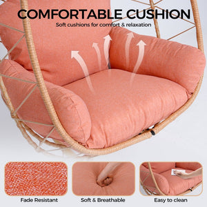 English Elm Hanging Egg Chair with Stand Pe Wicker Ergonomic Swing Seat for Patio or Bedroom T5880P497566