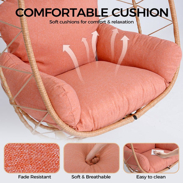 English Elm Hanging Egg Chair with Stand Pe Wicker Ergonomic Swing Seat for Patio or Bedroom T5880P497566