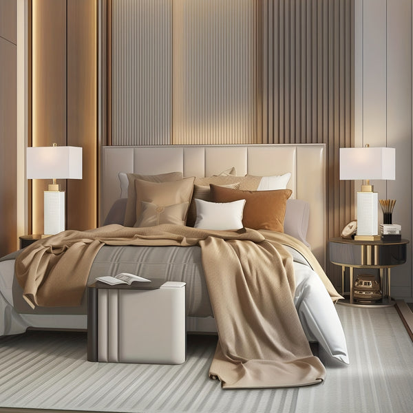 English Elm Touch Touch Control Table Lamps Set of 2 with Faux Snakeskin Finish, USB-C & A Ports, 3-Way Dimmable Ambient Lighting Gold+White W3355P391580