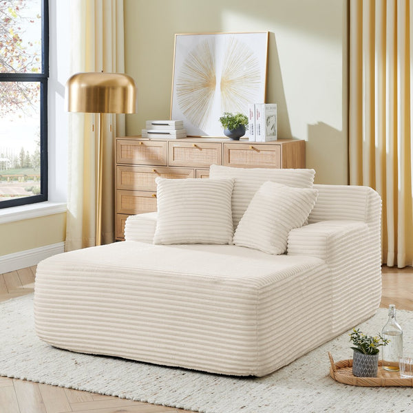 English Elm Single Frameless Velvet Lounge Chair Plush High Density Foam Accent Seat for Living Room Beige W487P420019