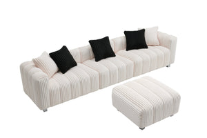 English Elm 114-Inch Oversized Corduroy Three-Seater Sofa Set With Movable Footstool For Ultimate Comfort & Style W2795S00019