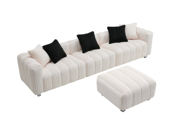 English Elm 114-Inch Oversized Corduroy Three-Seater Sofa Set With Movable Footstool For Ultimate Comfort & Style W2795S00019