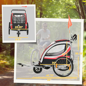 English Elm Aosom 2-in-1 Walk Ride Kids Bike Trailer & Stroller, 2-Seat Weatherproof Wagon with Flag, Red W2225P216990