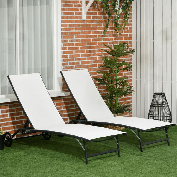 English Elm Outsunny 2-Piece Outdoor Chaise Lounge Set With Wheels, 5 Adjustable Positions For Ultimate Comfort P1 W2225P200361-GIGA