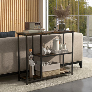 English Elm HOMCOM 39" Console Table with 2 Shelves, Steel Frame Entryway Sofa Table, Narrow Modern Brown W2225P229241