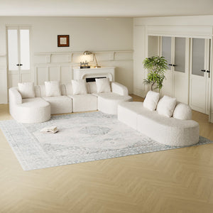 English Elm 111.8-Inch L-Shaped Curved Modular Sofa - Modern Lychee-Textured Fabric With Pillows For Comfort W834S00544