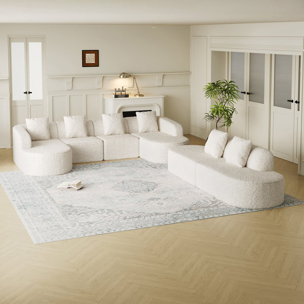 English Elm 111.8-Inch L-Shaped Curved Modular Sofa - Modern Lychee-Textured Fabric With Pillows For Comfort W834S00544