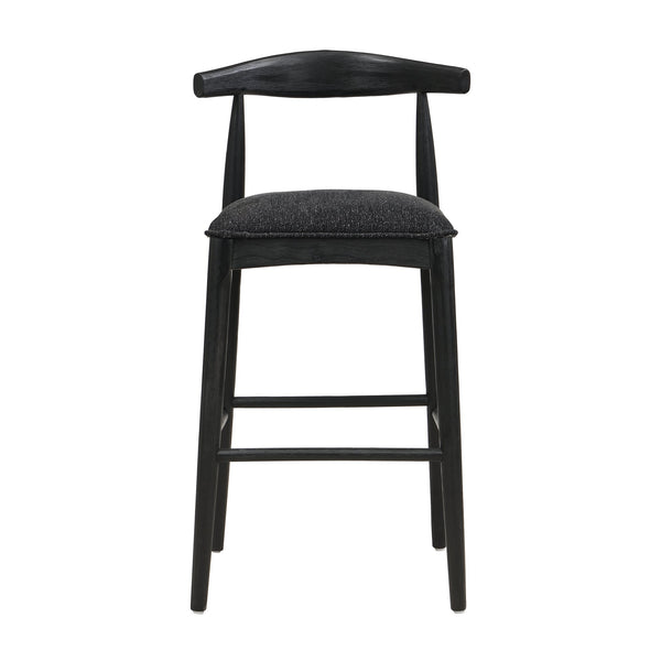 English Elm Christopher Knight Home® - BAR STOOL ladder-back farmhouse set of 2 with upholstered rubberwood seats, tapered legs, timeless charm Black N771P339893H