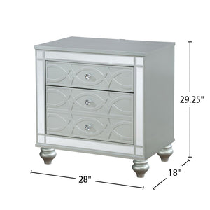 English Elm 2 Chic Two-Drawer Nightstand with Sparkling Acrylic Panels and Faceted Crystal Hardware for Glam Bedrooms Silver B016P255631