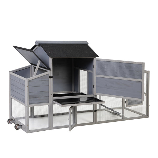 English Elm Portable Pinewood Chicken Coop with Nesting Box Run and Wheels for Backyard Flocks Gray W2181P356211