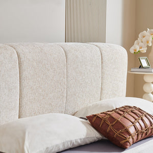 English Elm Queen Chenille Upholstered Cloud Platform Bed No Assembly Low Profile Modern Foundation Cream W1765P448448