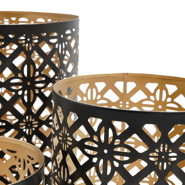 English Elm Set of 3 Moroccan Lattice Iron Lanterns Gold Black Finish Candle Holders Centerpiece B056P416822