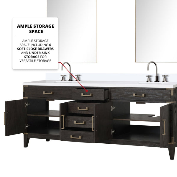 English Elm Brown Oak Double Bath Vanity Set With White Quartz Top, Chrome Faucets & 36" Mirrors For Elegance B2731S01879