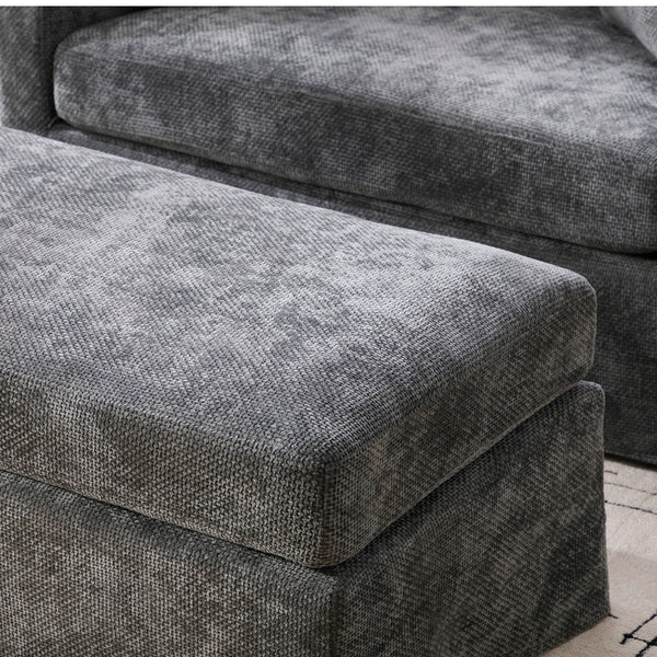 English Elm 43.9" Wide Chenille Accent Chair with Ottoman Bolster Pillows Farmhouse Living Room Set Charcoal W3098S00045
