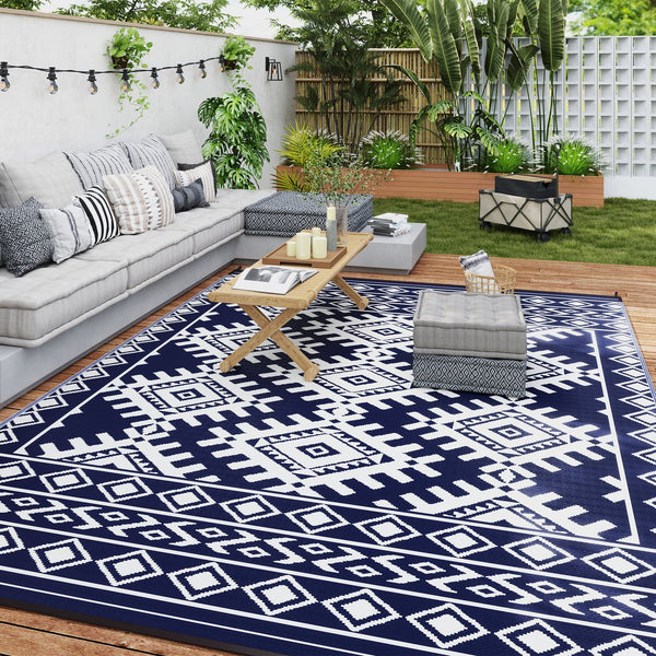 English Elm Outsunny Reversible Polypropylene Outdoor Rug Geometric Pattern Waterproof Patio Camping W2225P485554