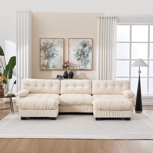 English Elm U Shaped Modular Cloud Sectional Deep Seat Flannelette Sofa with Rounded Bolster Armrests Beige W2120S00041