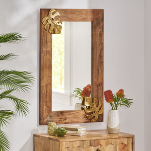 Christopher Knight Home® - Noble House - Ridgeway Boho Handcrafted Rectangular Mango Wood Wall Mirror, Natural and Antique Gold