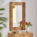 Christopher Knight Home® Ridgeway Boho Handcrafted Rectangular Mango Wood Wall Mirror, Natural and Antique Gold