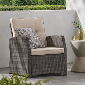 English Elm Christopher Knight Home® - ST MARTA SINGLE SOFA Grey PE Rattan Armchair with Waterproof Cushions, Button-Tufted, Weather-Resistant 57723.00GRY