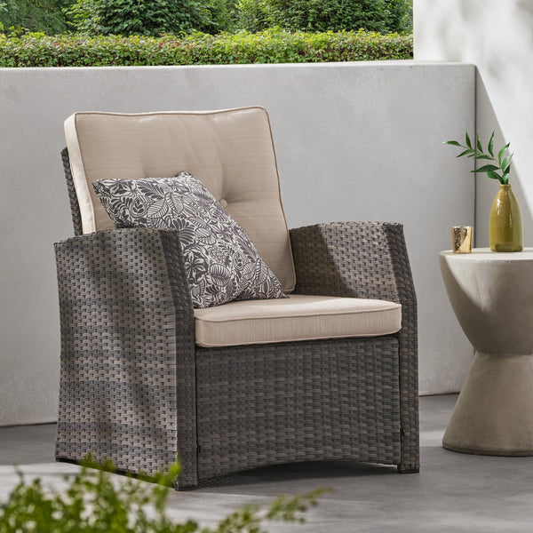 English Elm Christopher Knight Home® - ST MARTA SINGLE SOFA Grey PE Rattan Armchair with Waterproof Cushions, Button-Tufted, Weather-Resistant 57723.00GRY