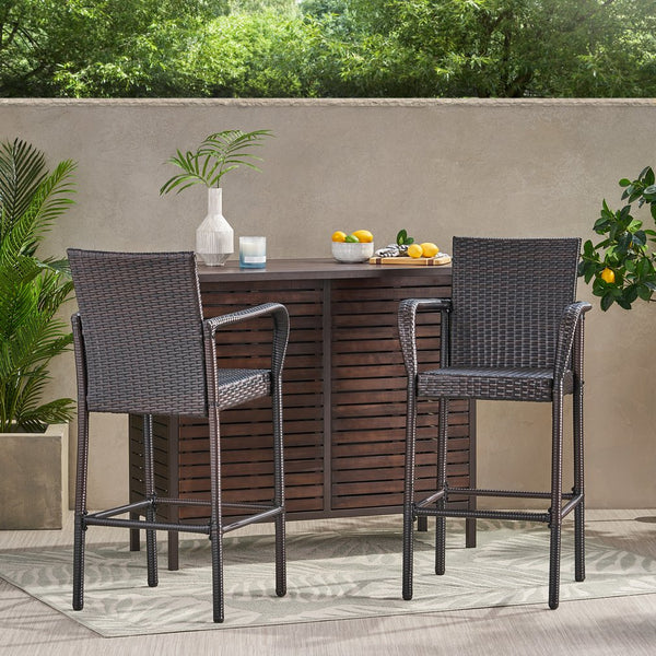 English Elm Littleton Outdoor Woven Rattan Barstools Set of 2 with Weather Resistant Iron Frame 57113.00