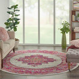 Nourison Passion PSN03 Machine Made Power-loomed Ornamental Border Indoor Only Bohemian Vintage Rug Ivory,Fuchsia, Pink and White 100% Polypropylene 99446259677