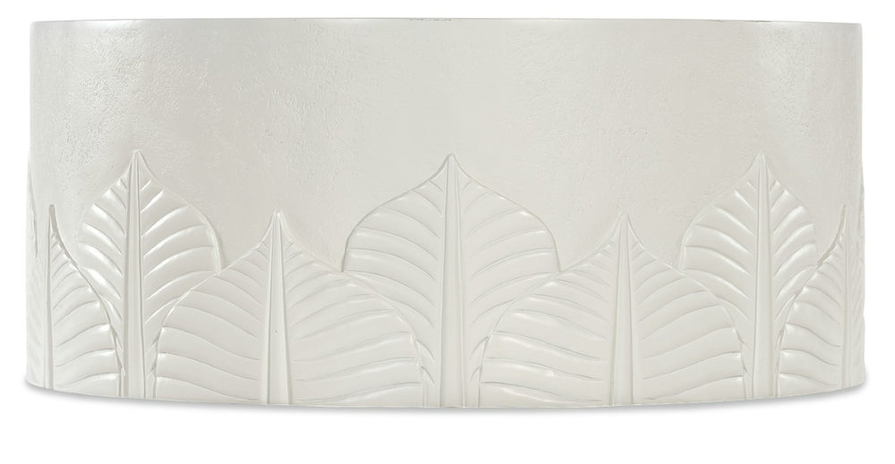 Hooker Furniture Commerce Amelia Round Cocktail Table — Textured Cream Plaster Finish, Embossed Leaf Motif, Casters, Durable Wood-Resin Construction 7228-80229-02