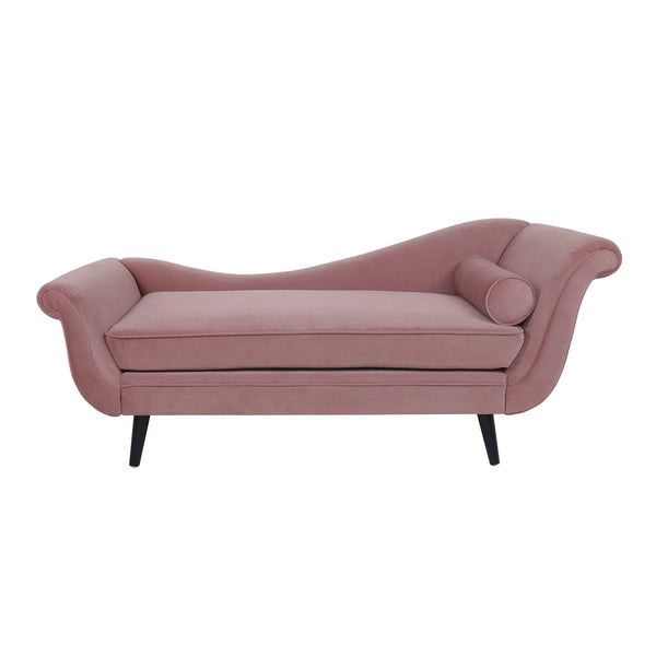English Elm Chaise Lounge Velvet Upholstered with Birch Legs Elegant Salon Style Living Room Accent Pink 69103.00DUSPNK