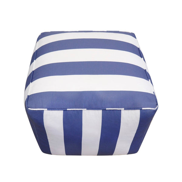 Pasargad Galaxy Collection Striped Pouf In White/Blue – Stylish, Durable Seating For Any Space White Polyester Ptpf-425