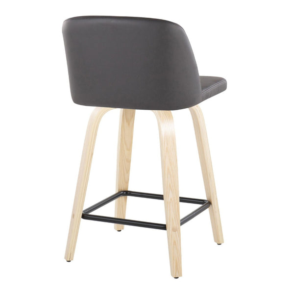 English Elm Toriano 24" Swivel Counter Stool Set Of 2 - Natural Wood & Grey Faux Leather With Metal Footrest B202S00140-GIGA