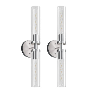 English Elm Wall Matte Modern Sconces Set of 2 for Bathroom Mirror & Hallway — Clear Glass LED Hardwired Surface Mount Brushed Nickel W1340P356900