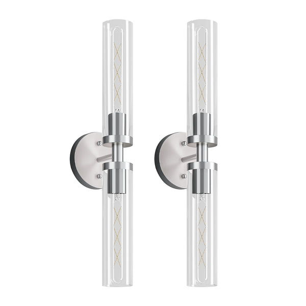 English Elm Wall Matte Modern Sconces Set of 2 for Bathroom Mirror & Hallway — Clear Glass LED Hardwired Surface Mount Brushed Nickel W1340P356900