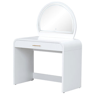 English Elm 39" Makeup Vanity Table with Touchscreen LED Mirror, Sleek Dressing Table with Drawer and Glass Top - Durable Rubberwood, Fast Assembly White N704P196658K