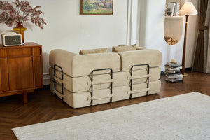 English Elm 59'' Corduroy Convertible Floor Sofa Sleeper with Bolster Pillow for Small Spaces Beige W3434P406618