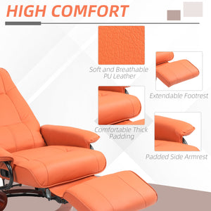 English Elm HOMCOM Orange Faux Leather Recliner Chair with Swivel Wood Base, 145° Manual Recline & Footrest Plush Upholstery W2225P217430