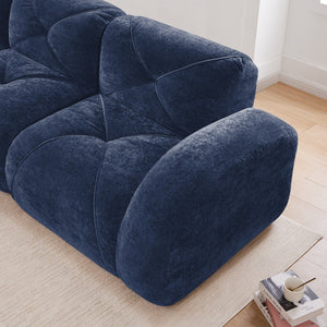 English Elm Three Seater Chenille Sofa with Ottoman Solid Wood Base Tufted Arms Living Room Blue W714S01644
