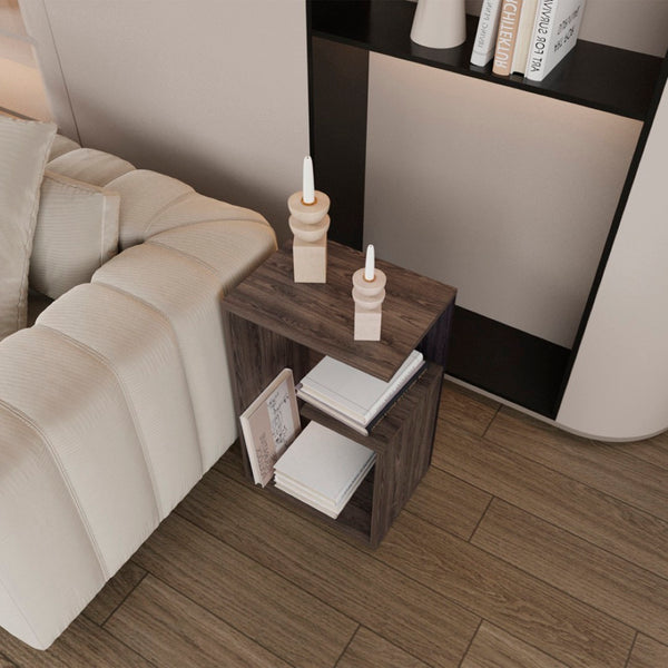 English Elm Side Table Sallis - Compact Dark Walnut Accent Table For Living Rooms, Storage & Style Combined! B092P309182-GIGA