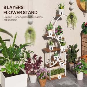 English Elm Outsunny 8 Tier S Shaped Fir Wood Plant Stand Carbonized Steel Frame Corner Shelf W2225P485567