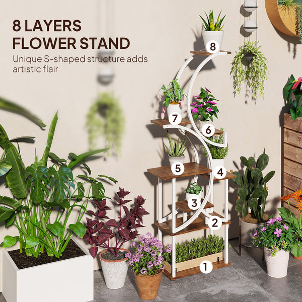 English Elm Outsunny 8 Tier S Shaped Fir Wood Plant Stand Carbonized Steel Frame Corner Shelf W2225P485567