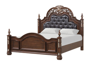 English Elm Lyon King Bed In Rich Cherry - Elegant Design With Tufted Headboard & Hand-Painted Gold Accents B078S00603