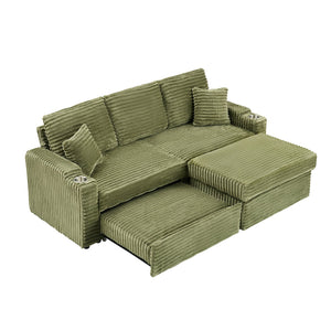 English Elm The 30-inch green corduroy footstool with memory foam, spring wrap cushion, easy assembly, durable comfort W3356P324087