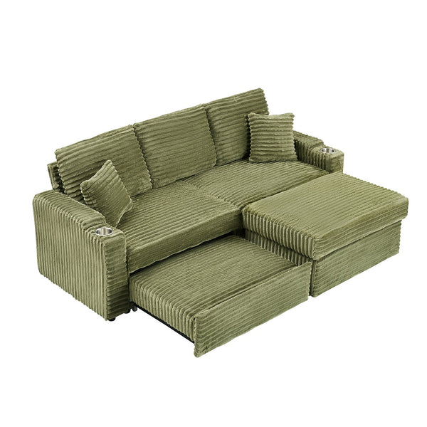 English Elm The 30-inch green corduroy footstool with memory foam, spring wrap cushion, easy assembly, durable comfort W3356P324087