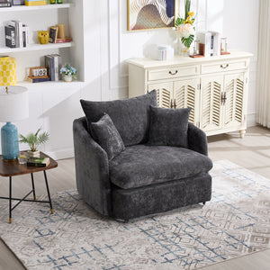 English Elm 360° 360 Swivel Oversized Chenille Armchair with Pocket Spring Seat and Three Throw Pillows Dark Gray W1361S00072