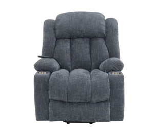 English Elm Omarion Blue Chenille Power Recliner with Lift, Heated Massage, USB, Cup Holders & Space-Saving Design B2726P245482