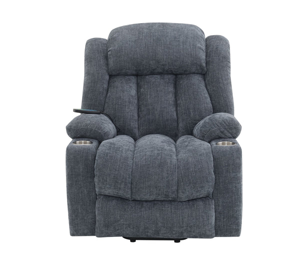 English Elm Omarion Blue Chenille Power Recliner with Lift, Heated Massage, USB, Cup Holders & Space-Saving Design B2726P245482