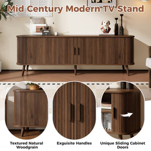 English Elm 70-inch Media Console with Sliding Groove Doors Solid Pine Legs and Cable Management N710P427897P