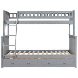 English Elm Twin Convertible Bunk Bed with Built-In Rolling Drawers and Solid Pine/MDF Frame, Space-Saving Durable Design Gray N7090004020E