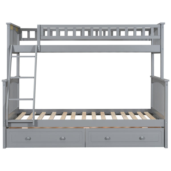 English Elm Twin Convertible Bunk Bed with Built-In Rolling Drawers and Solid Pine/MDF Frame, Space-Saving Durable Design Gray N7090004020E