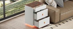 English Elm 3-Drawer 30" Nightstand with LED Light & Remote, Glass Top Jewelry Organizer, 3 Spacious Drawers White N733P304515K